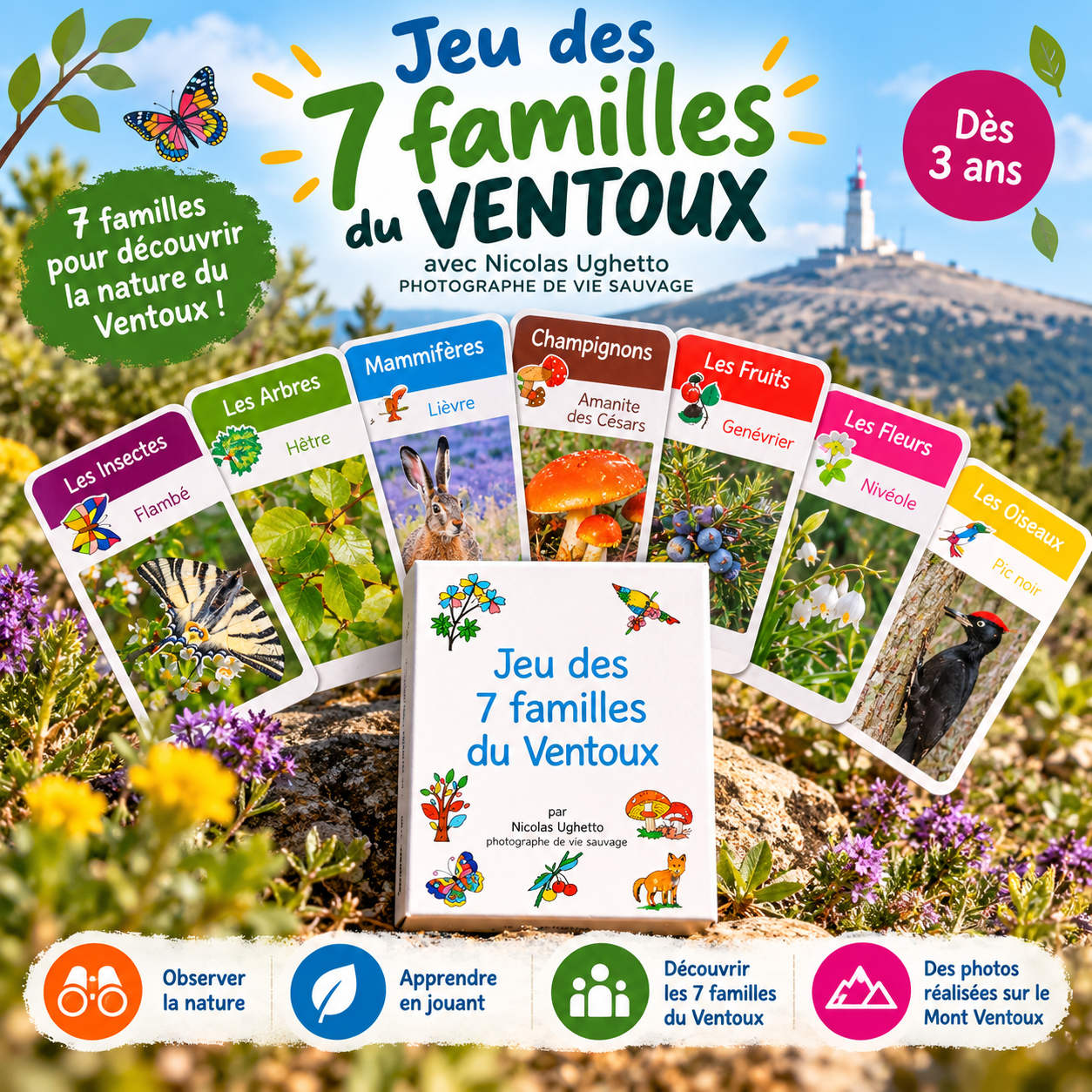 Jeu des 7 familles du Ventoux, cartes photographiques de Nicolas Ughetto pour découvrir la nature