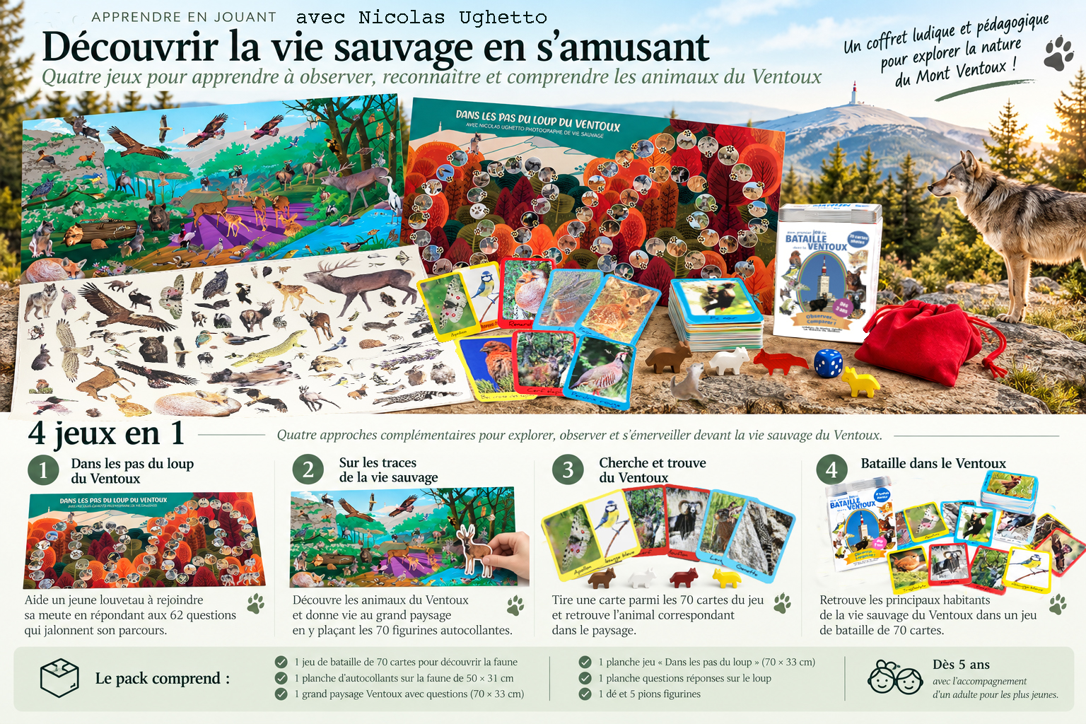 Coffret de jeux pédagogiques pour découvrir la vie sauvage du Ventoux
