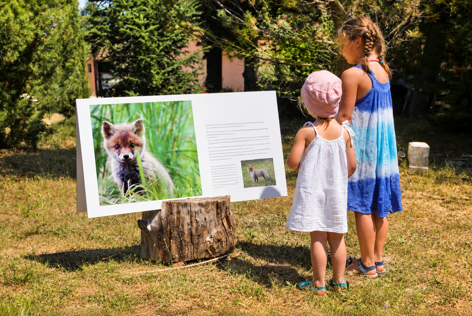 Des enfants découvrent une exposition photographique consacrée au renard